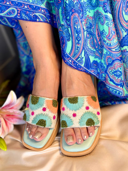 Sunshine Bloom Embroidered Wedges Sandal Stories