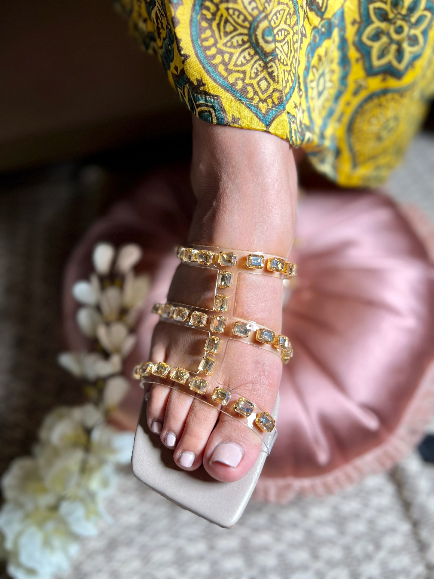 Crystal Glow Heels - Gold Studs