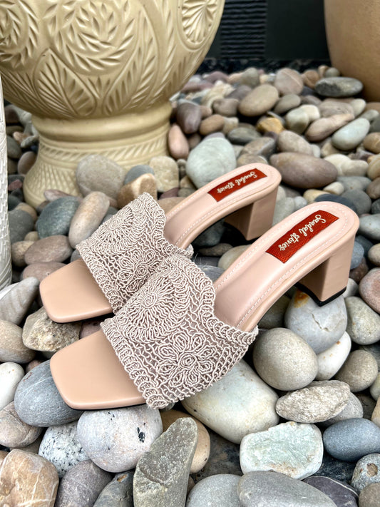 Nude Crochet Block Heels Sandal Stories