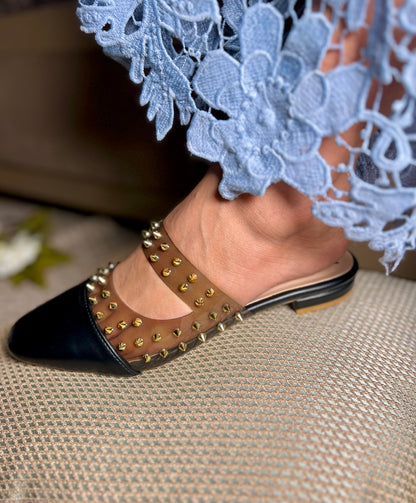 Studded Chic Black Flats