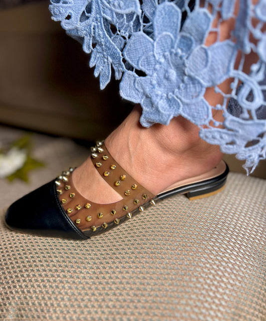 Studded Chic Black Flats