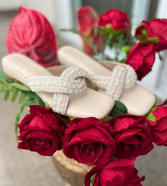 Pearl Embellished Cross Flats 1 Inch