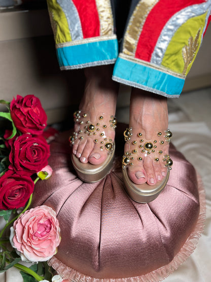 Golden Glam Studded Wedges