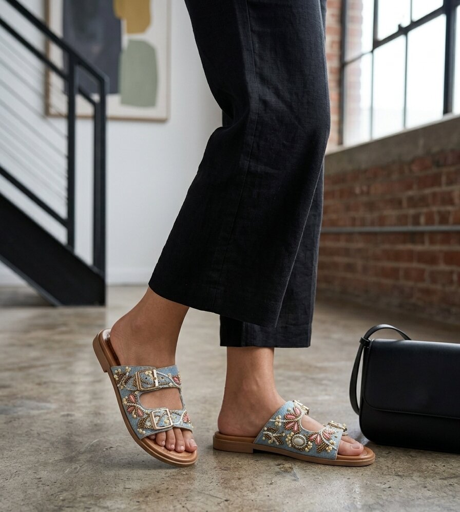 Blush Bloom Denim Sandals with Doctor Sole