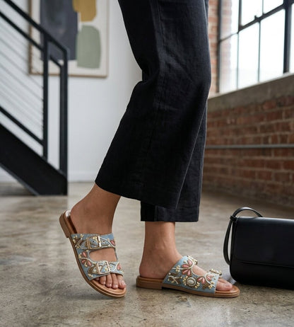 Blush Bloom Denim Sandals with Doctor Sole