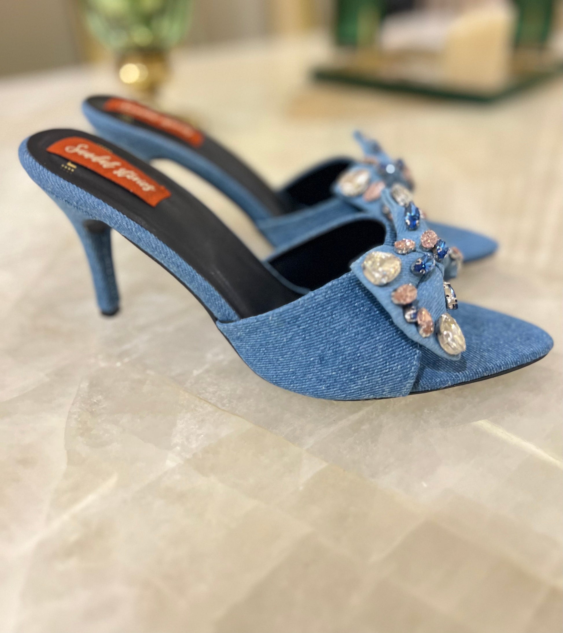 Classy Denim Dazzle Heels Sandal Stories