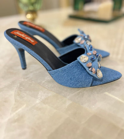 Classy Denim Dazzle Heels Sandal Stories