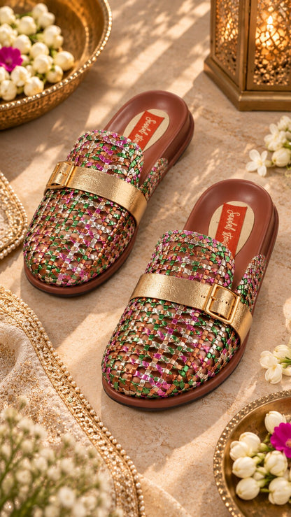 Luxe Woven Buckle Comfort Slider - Festive Multicolor