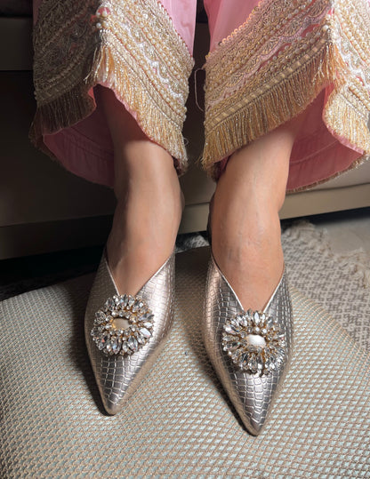 Crystal Luxe Silver Mules