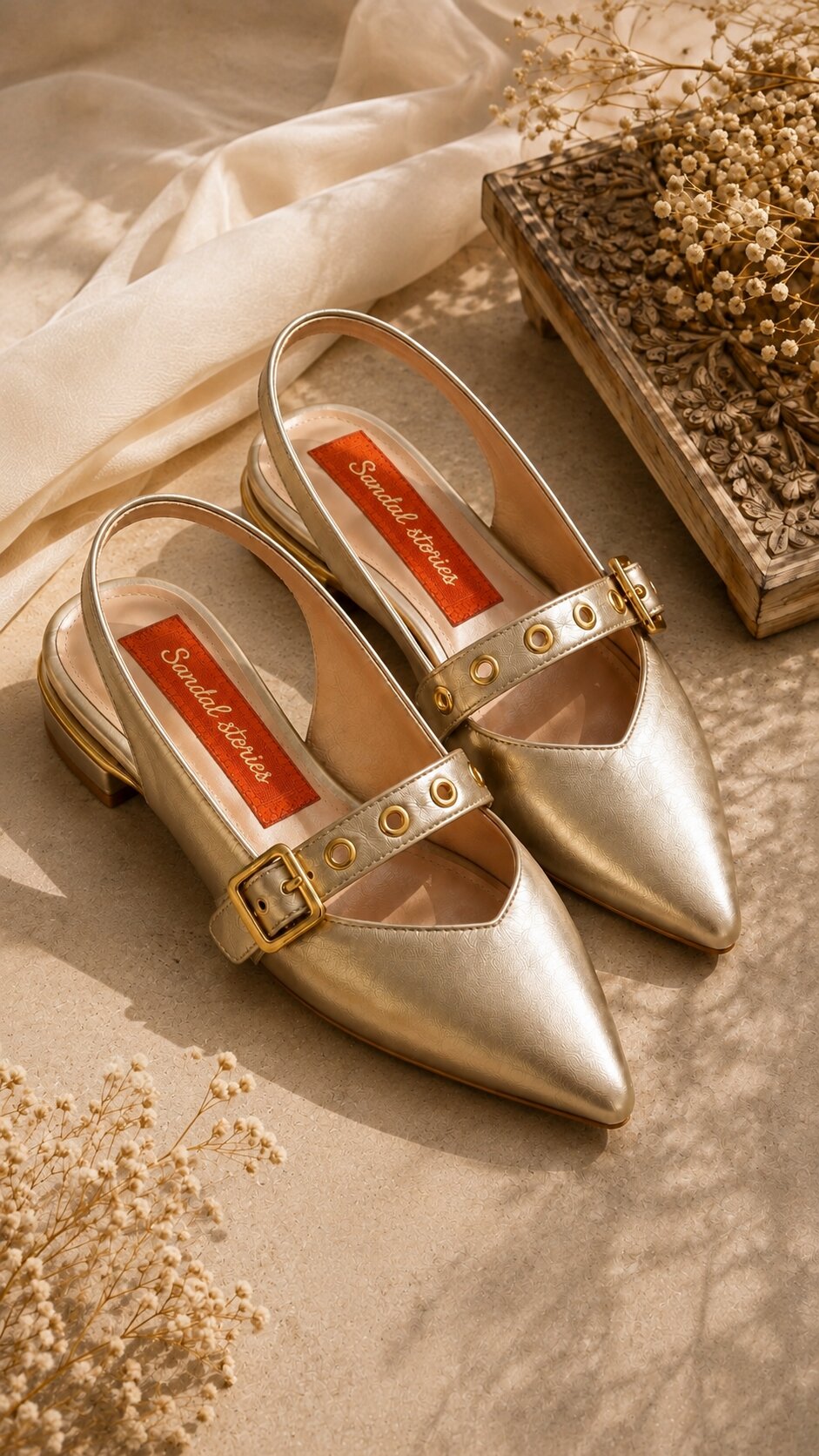 Champagne Gold Eyelet Slingback Ballerinas
