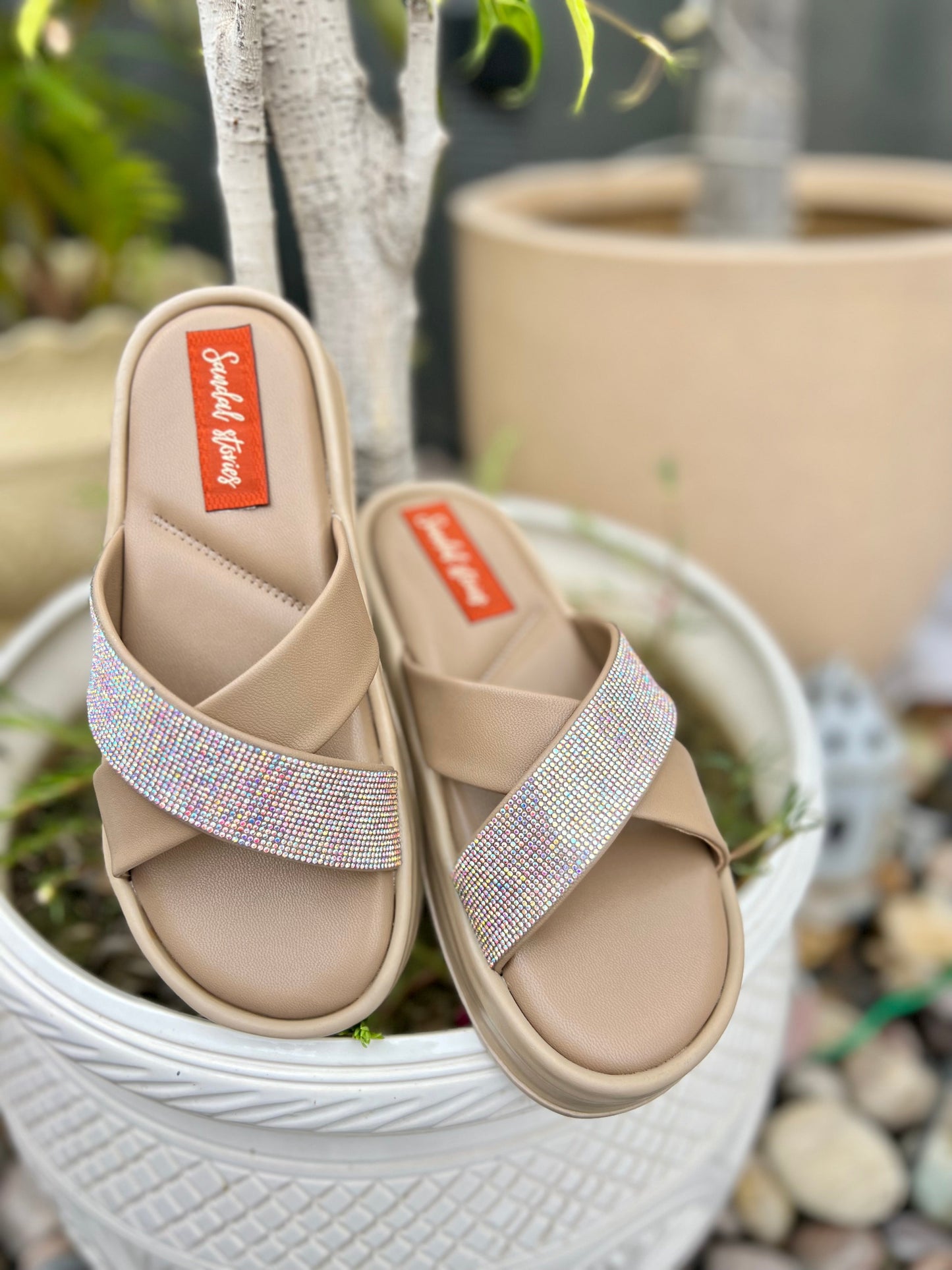 Noor Shine Wedge Sliders Sandal Stories
