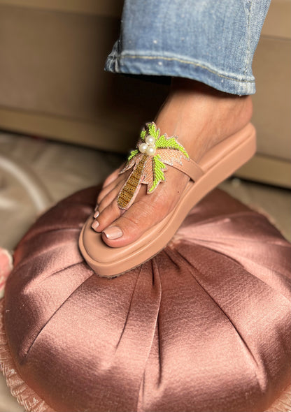 Palm Paradise Sliders - Nude Pink