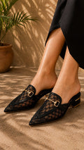 Midnight Mesh Luxe Pointed Mules | 1 Inch Heel
