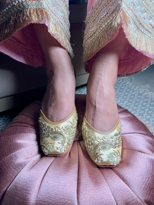 Golden Peacock Embroidered Juttis