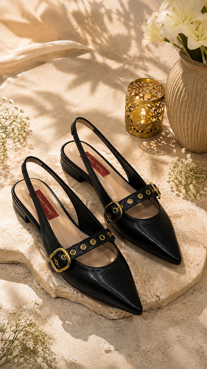 Midnight Eyelet Slingback Ballerinas