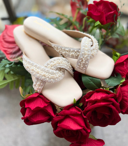 Pearl Embellished Cross Flats 1 Inch
