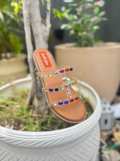 Rainbow Crystal Strappy Flats Sandal Stories