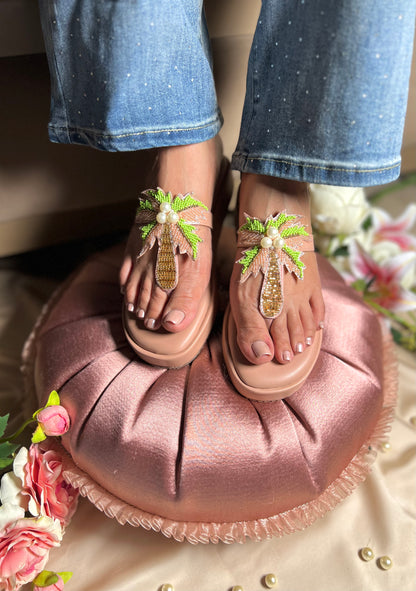 Palm Paradise Sliders - Nude Pink