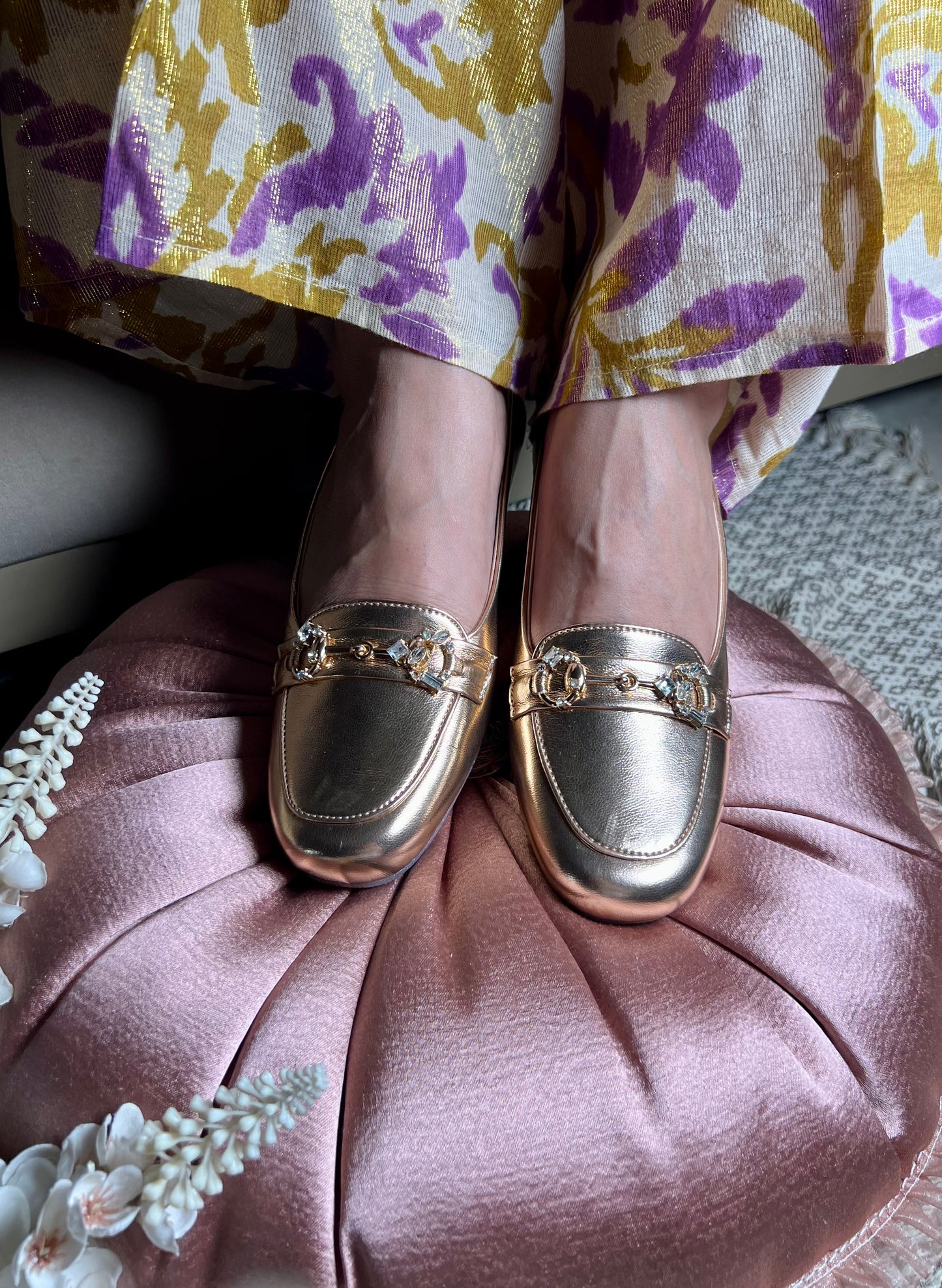 Rose Gold Crystal Loafers