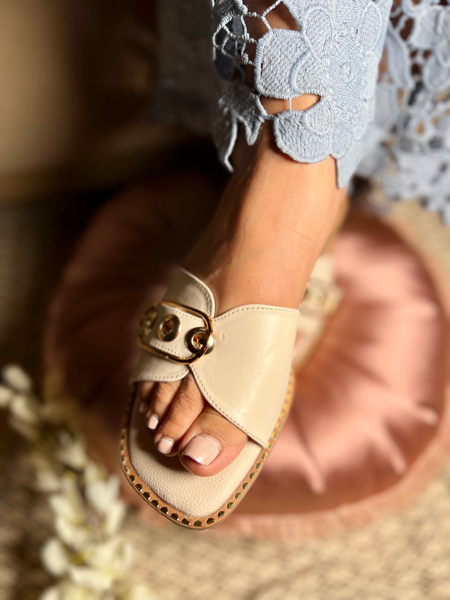 Ivory Buckle Detail Flats