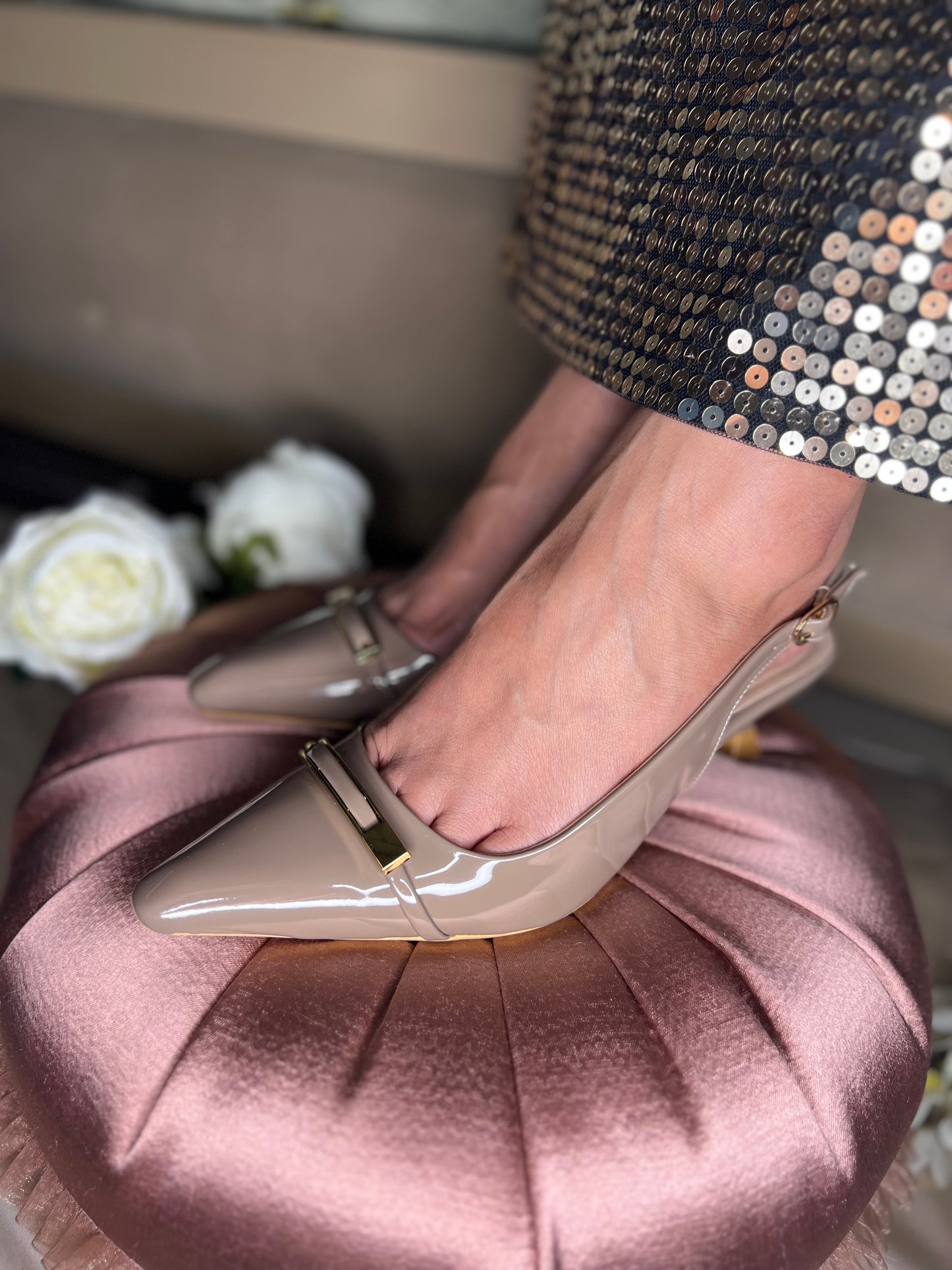 Nude Luxe Patent Slingbacks