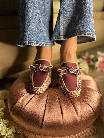 Maroon Patterned Weave Mules