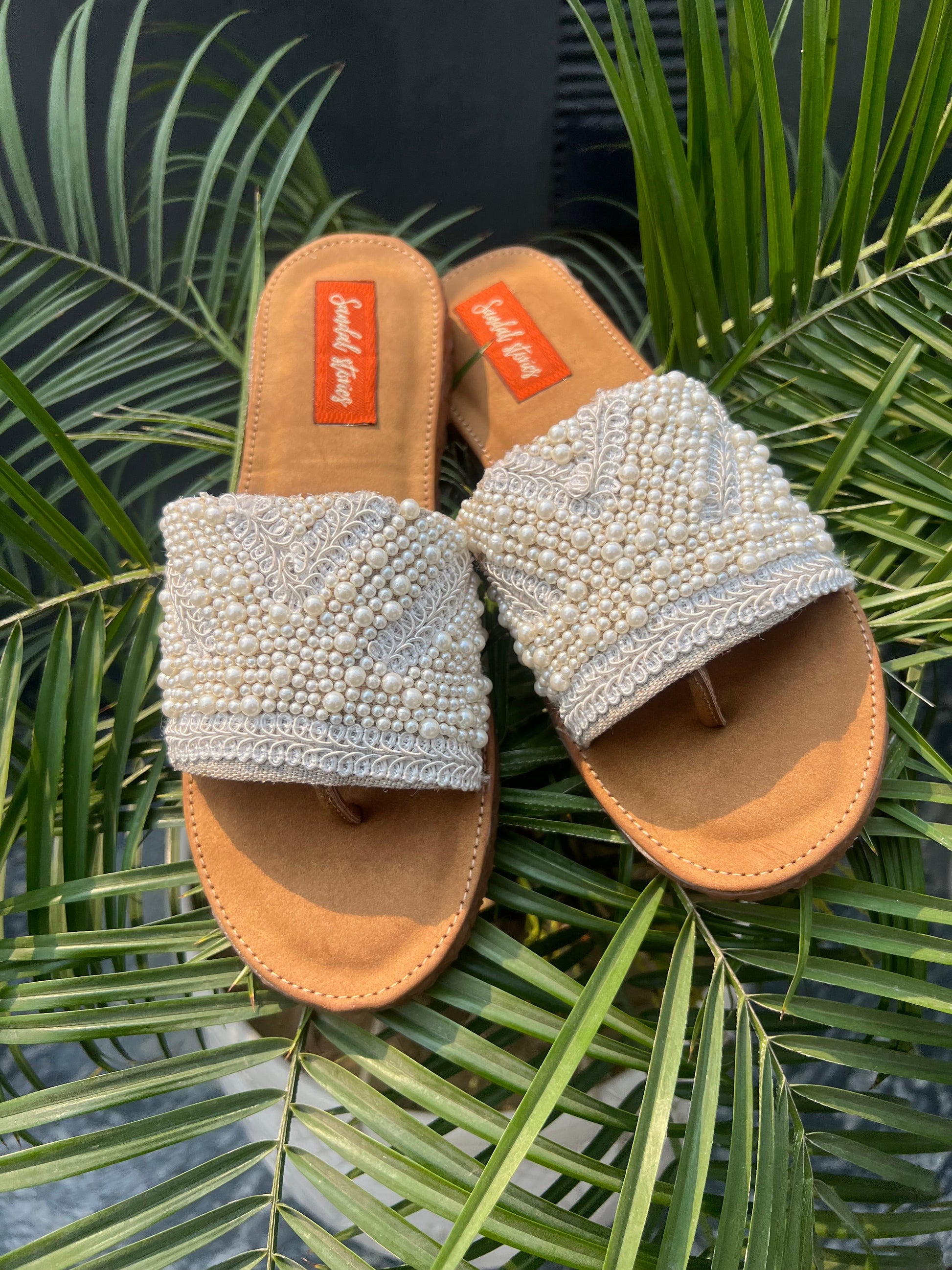 Pearl Embellished Handcrafted Flats – Ivory Elegance Sandal Stories