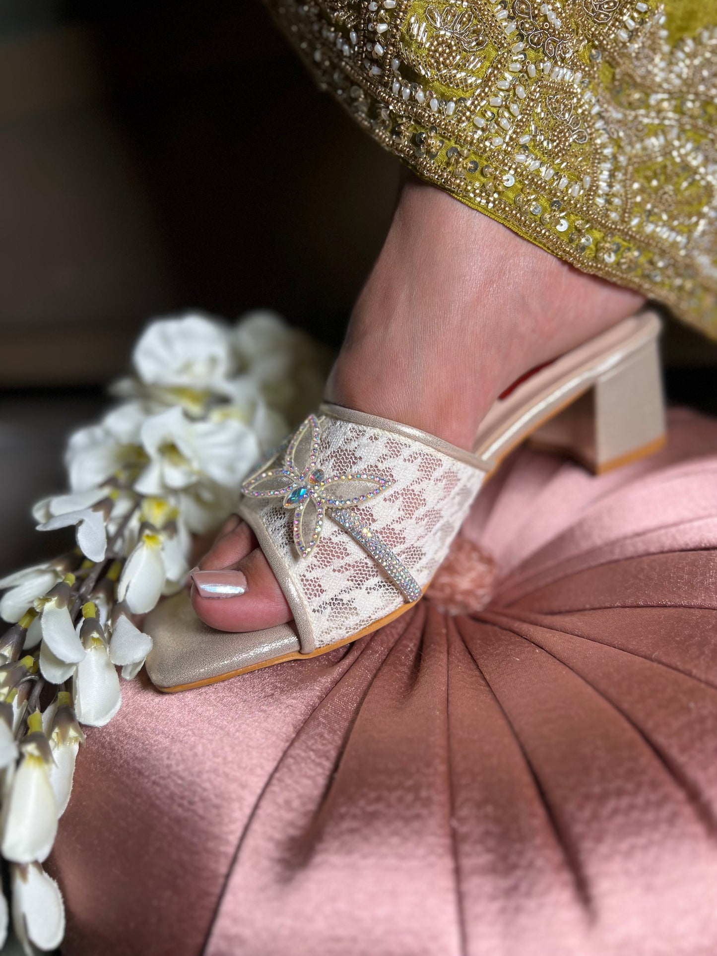 Ivory Buttery Lace Block Heels