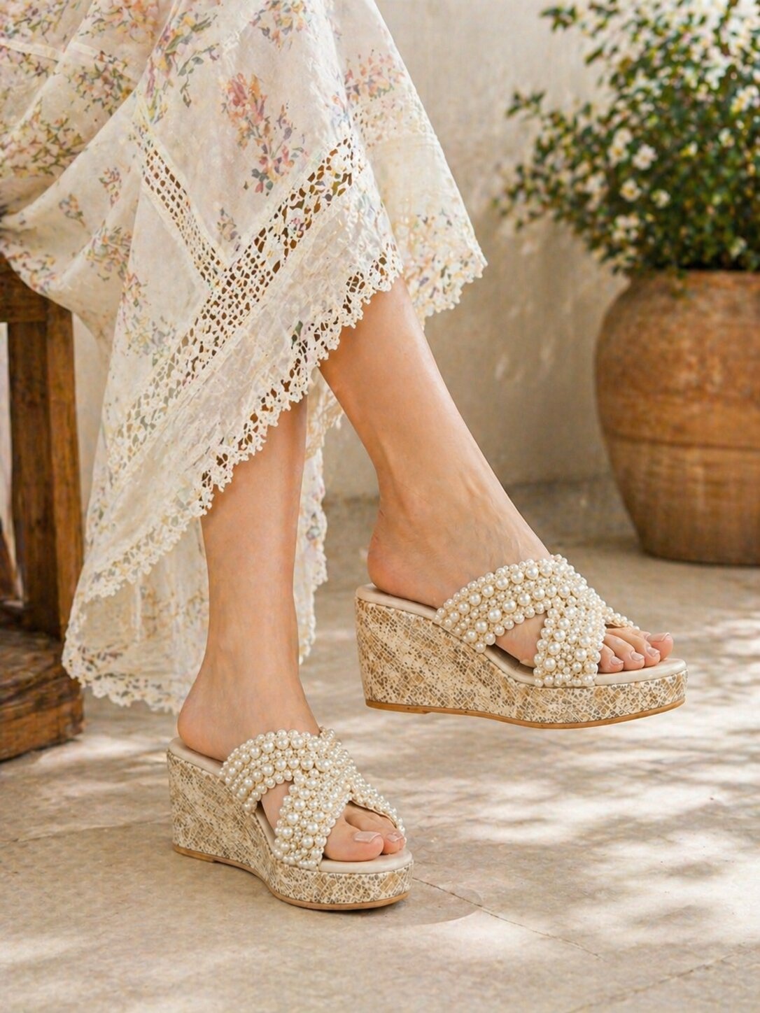 Ivory Pearl Embellished Wedges | 2.5 Inch | 2.5 Inches