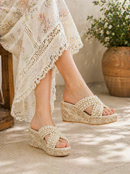 Ivory Pearl Embellished Wedges | 2.5 Inch | 2.5 Inches