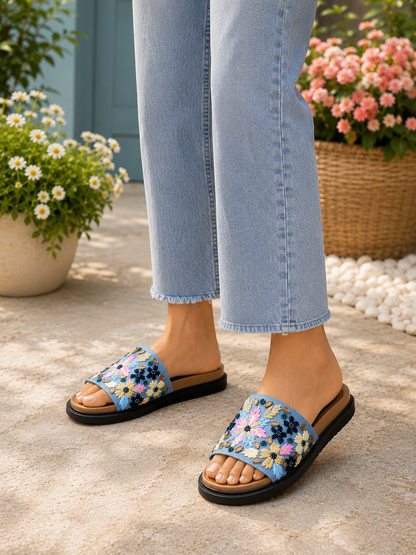 Monsoon Denim Embroidered Sliders | Monsoon Friendly