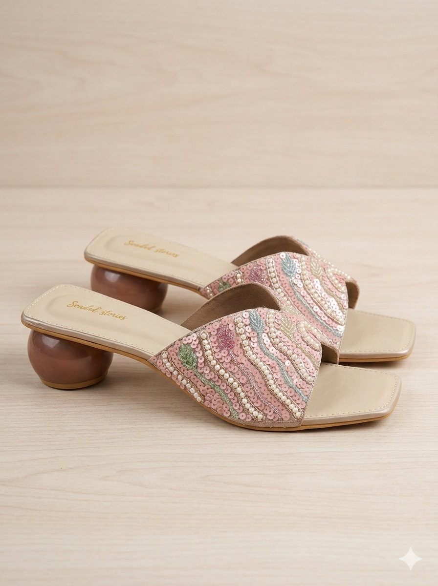 Blush Pearl Embellished Block Heels