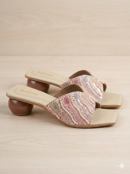 Blush Pearl Embellished Block Heels