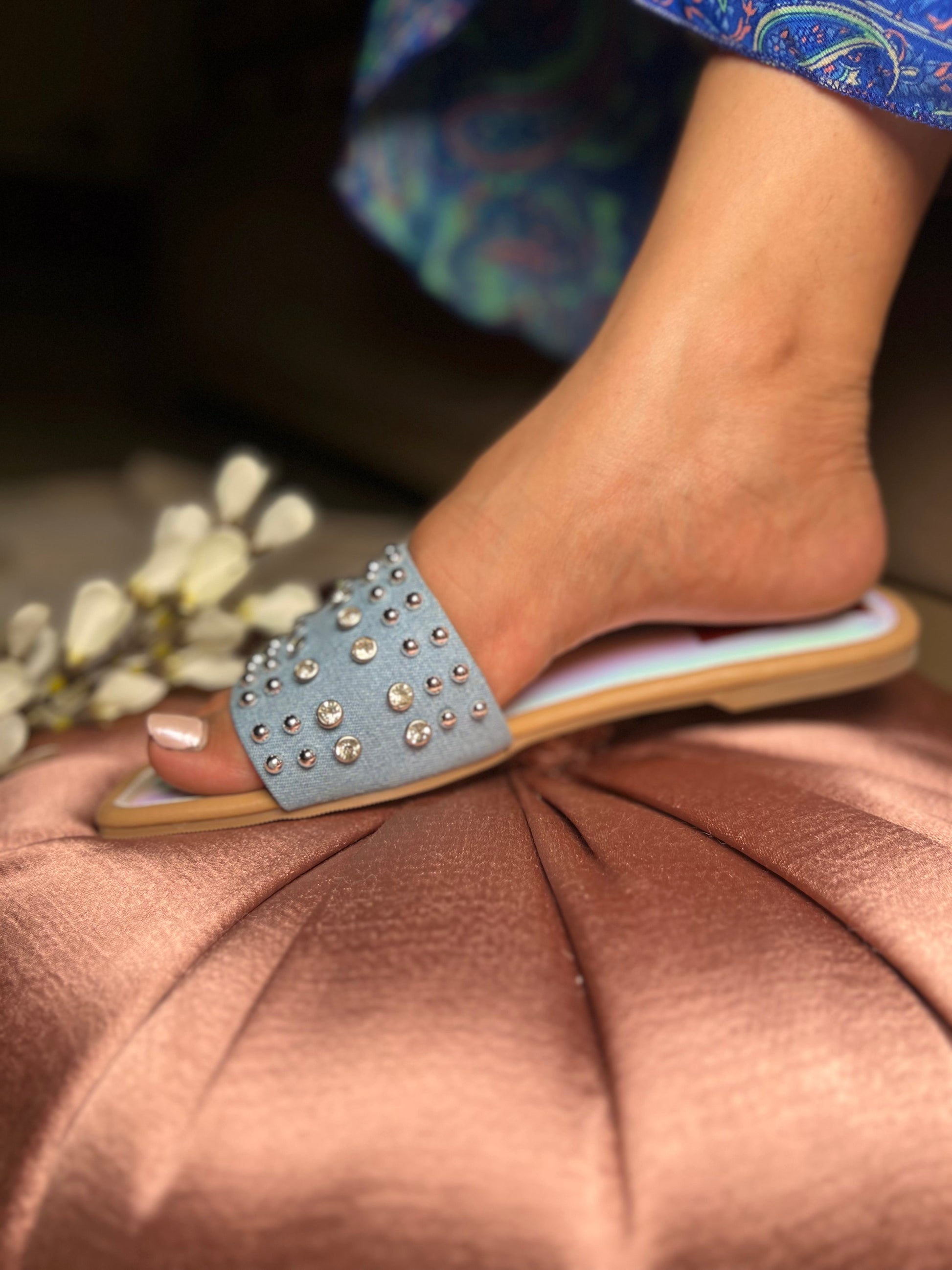 Twinkle Toes Denim Studded Slides Sandal Stories