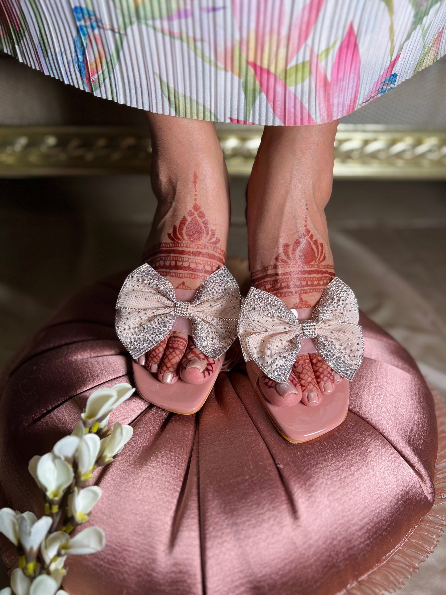 Blush Bow Embellished Block Heels