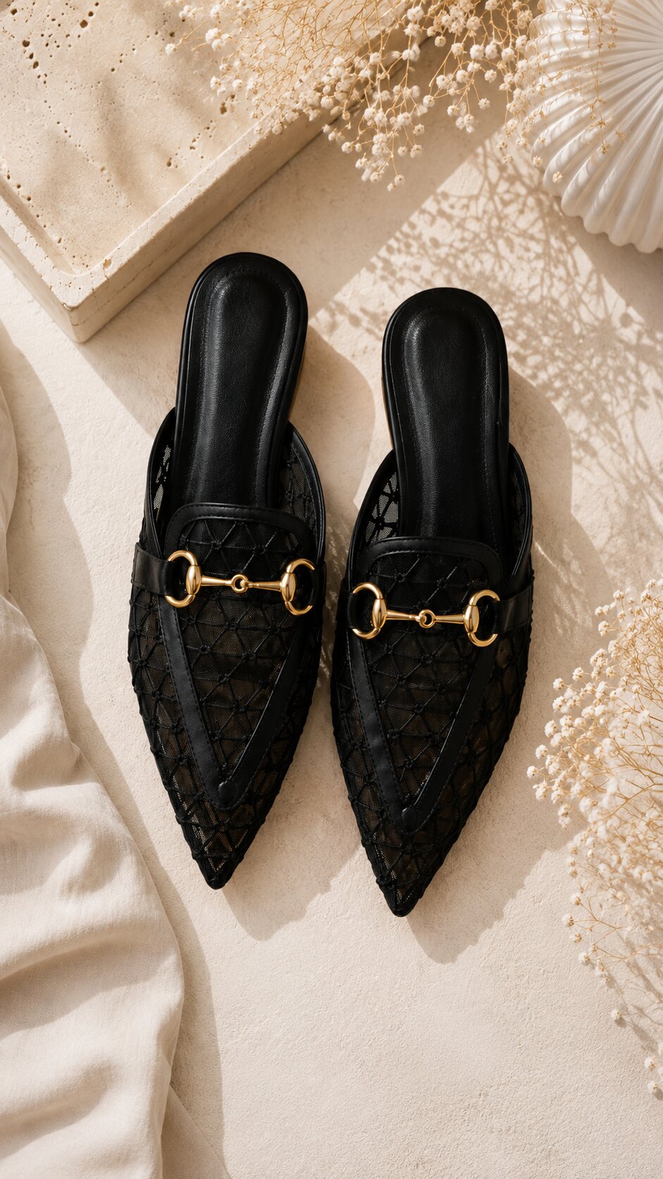 Midnight Mesh Luxe Pointed Mules | 1 Inch Heel