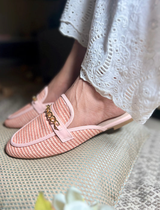 Blush Pink Woven Mules