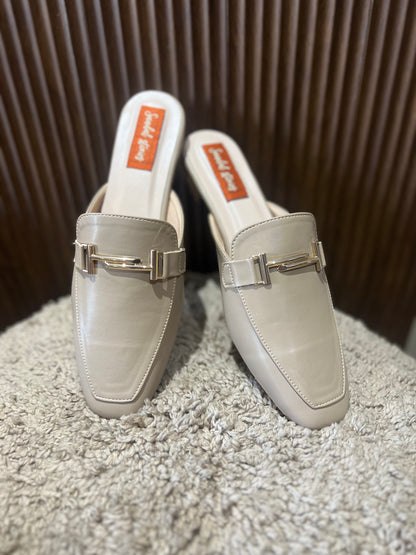 Cream Luxe Buckle Mules