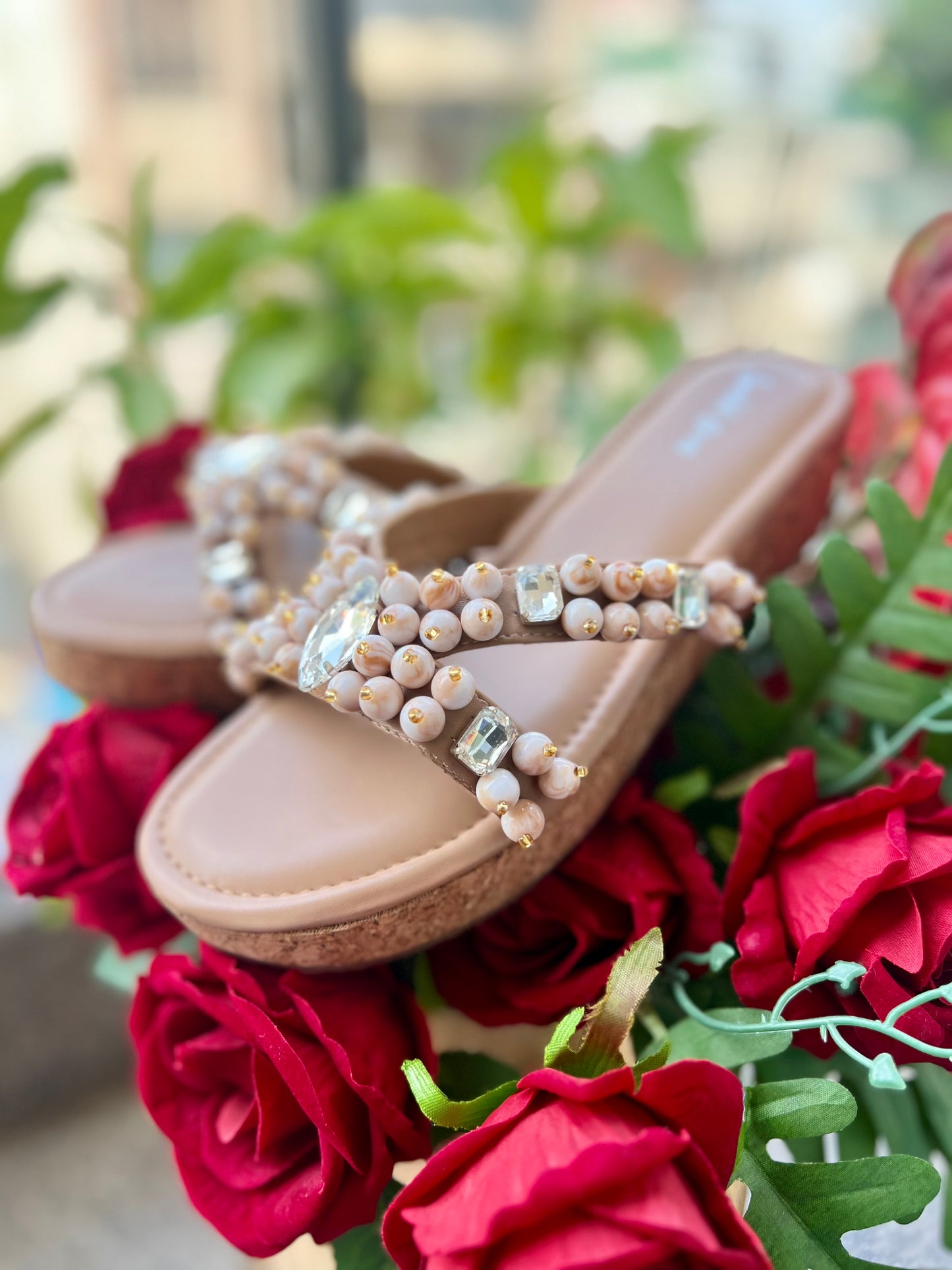 Marble Pearl Embellished Wedges