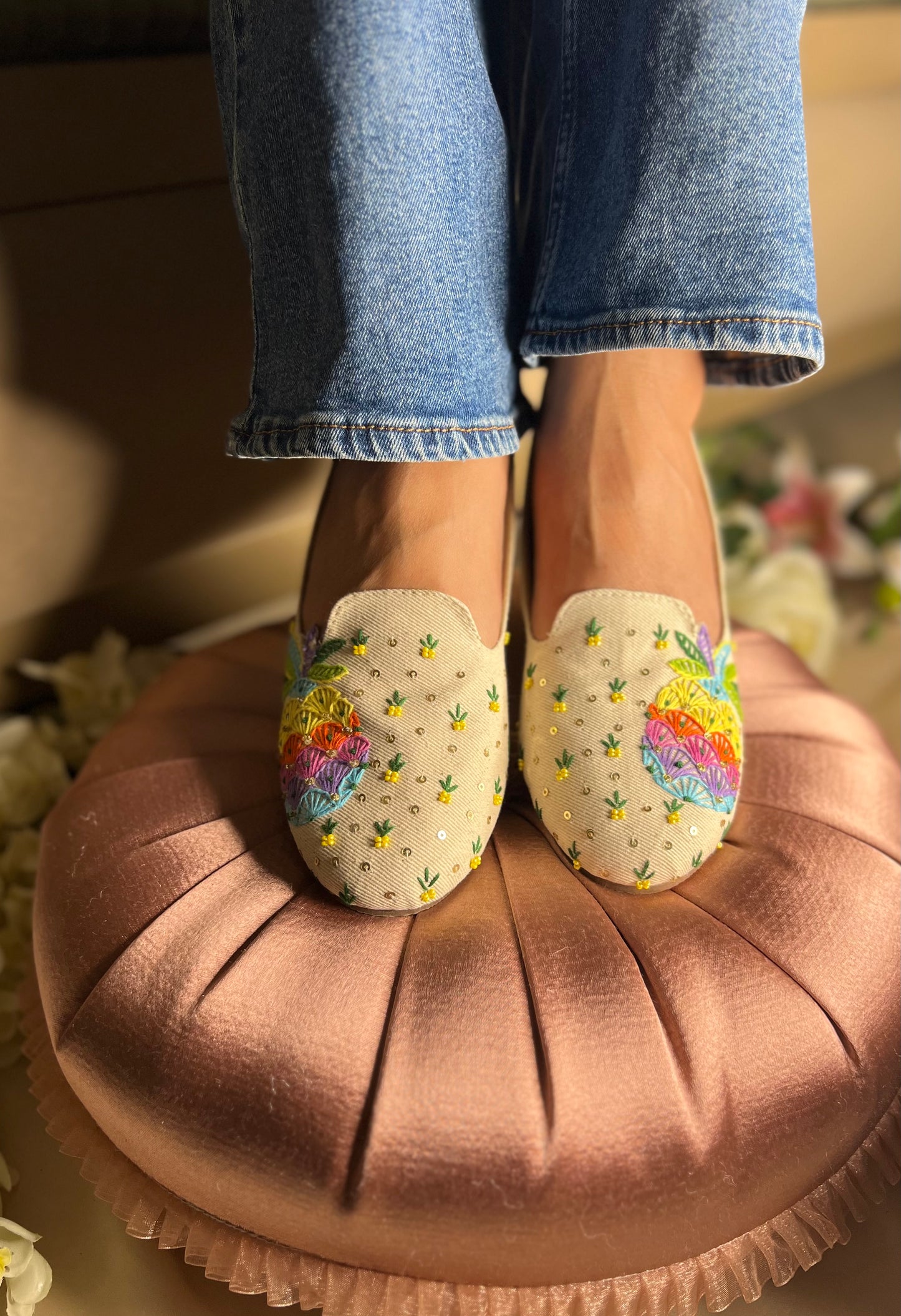 Tropical Pineapple Embroidered Flats