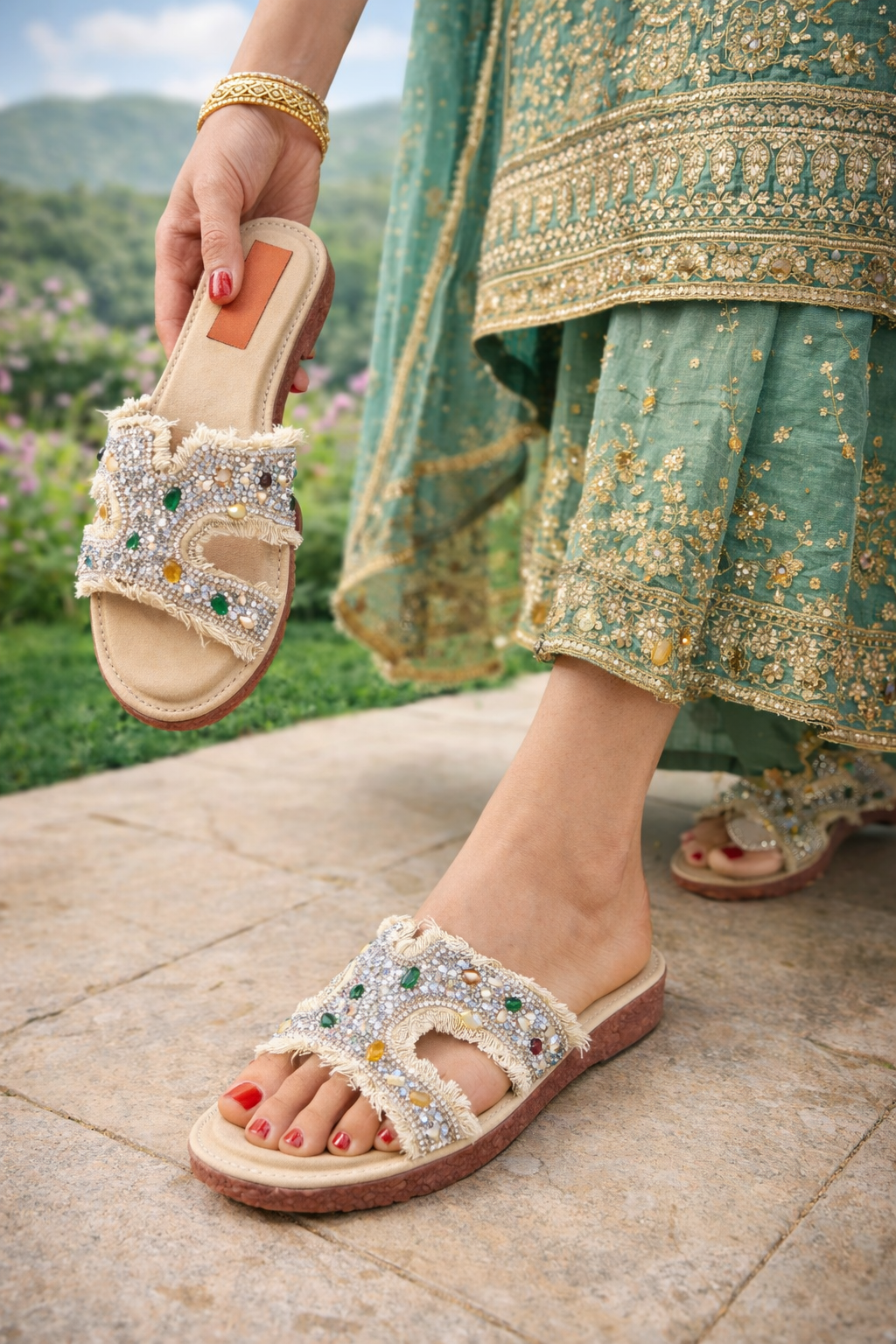 Zoya Embellished Comfort Slider Flats