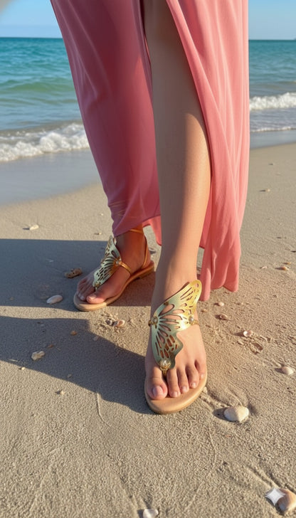 Golden 3D Butterfly Holiday Slip-On Flats