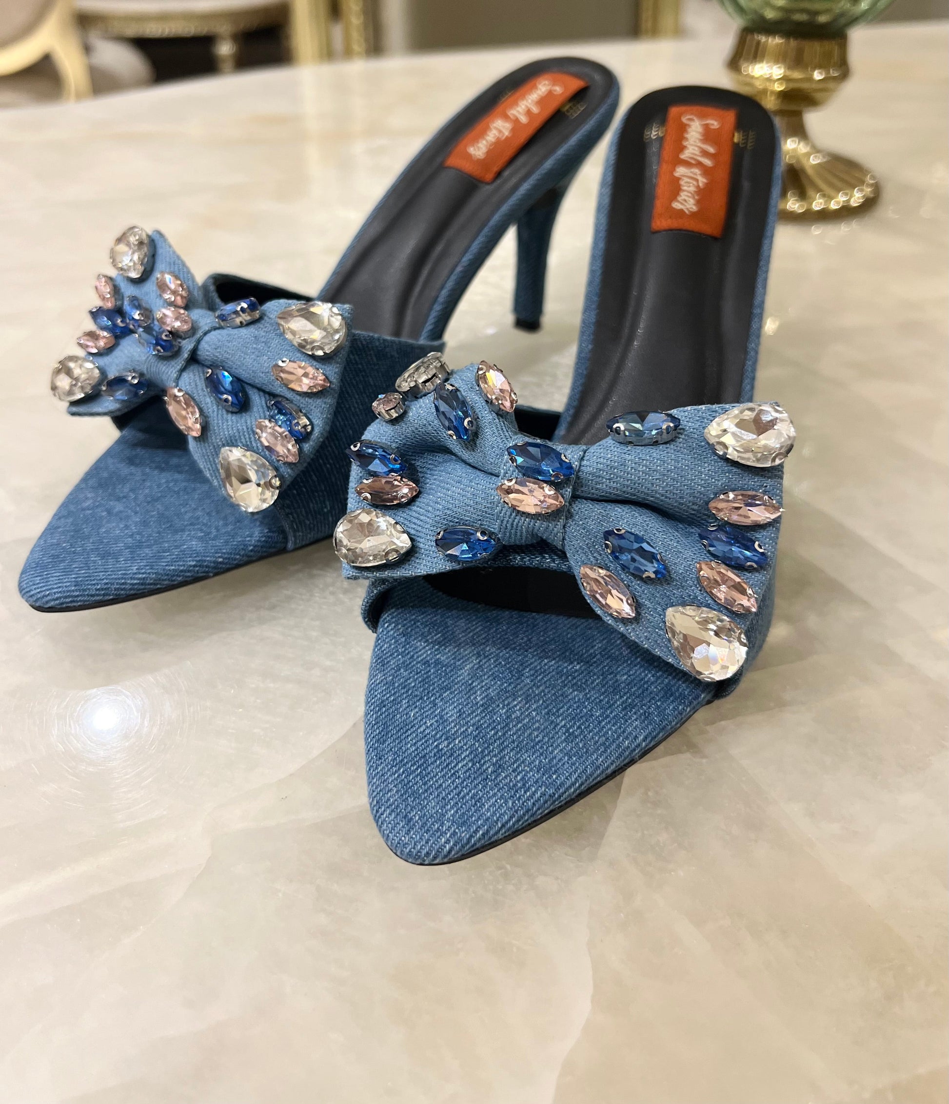 Classy Denim Dazzle Heels Sandal Stories