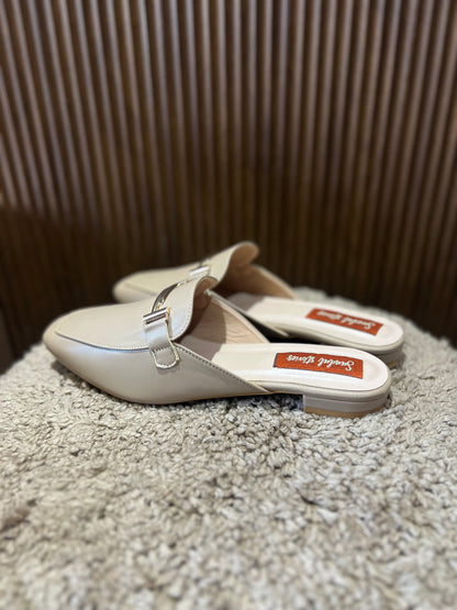 Cream Luxe Buckle Mules