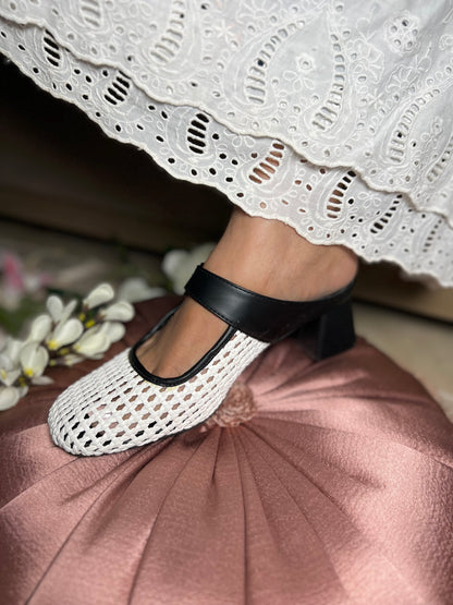 Cambridge Ivy Weave Heels – Black & White