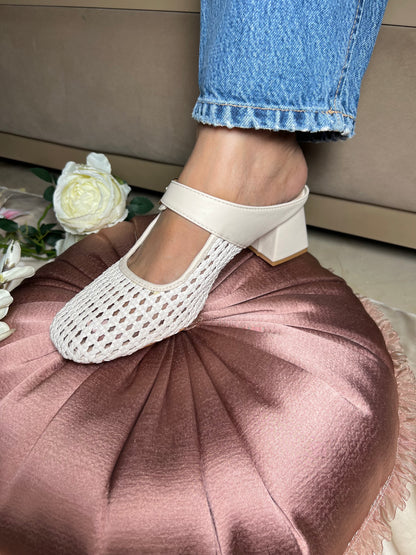 Cambridge Ivy Weave Heels – White