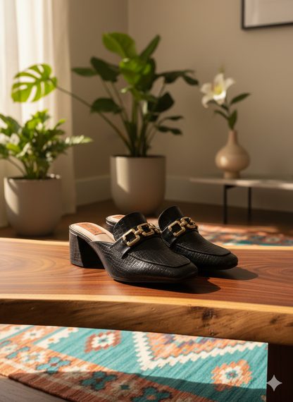 Midnight Mock-Croc Chain Mule