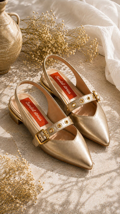 Champagne Gold Eyelet Slingback Ballerinas