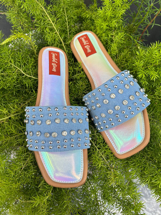 Twinkle Toes Denim Studded Slides