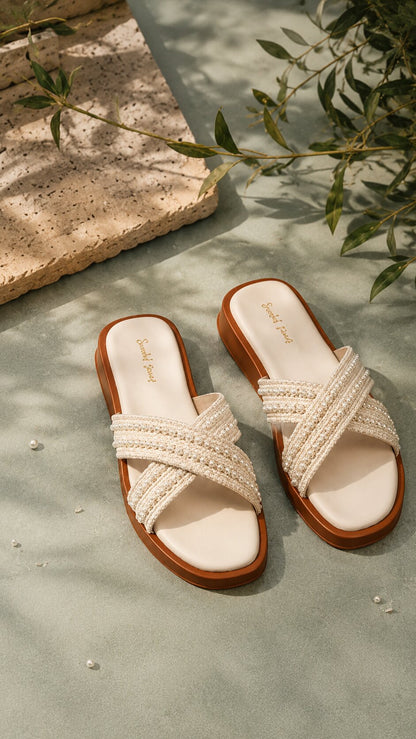 Pearl Cross-Strap Comfort Wedges